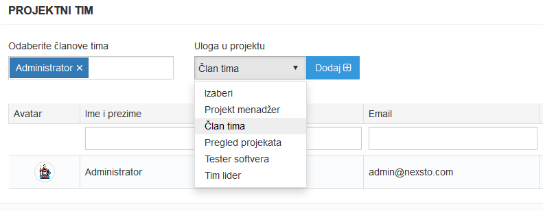 Uloga u projektu