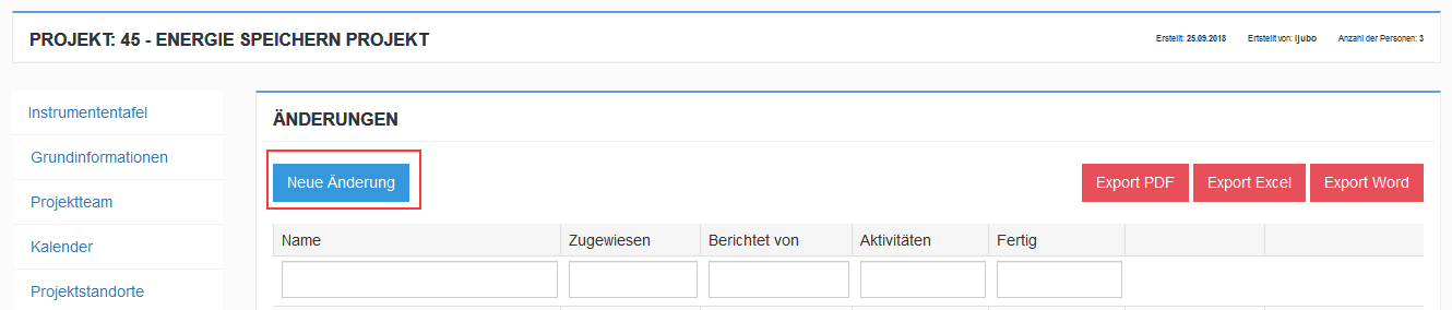 Option Änderungen