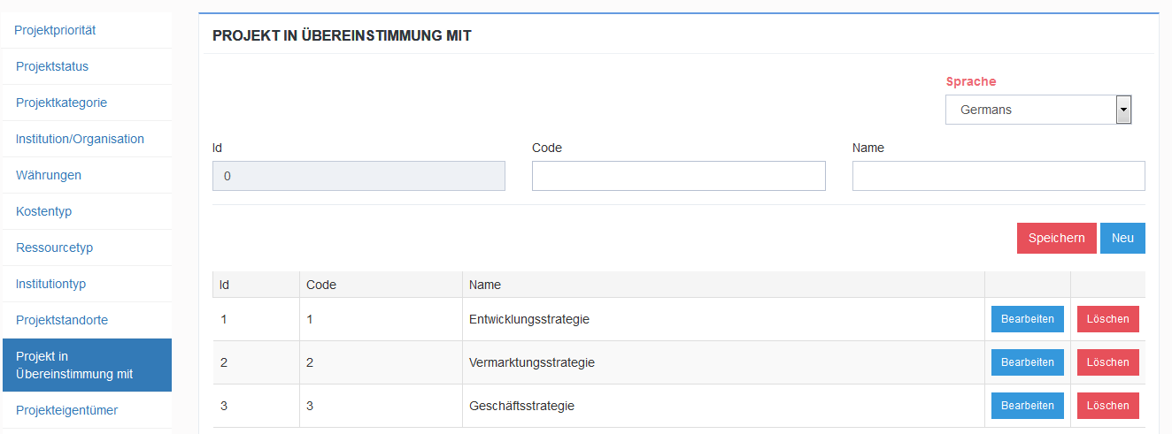 Projekt in Übereinstimmung mit